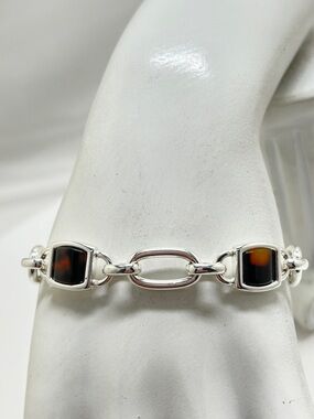 Silver And Tortoise Shell Panel Bracelet, 7.5”, Nice Quality
